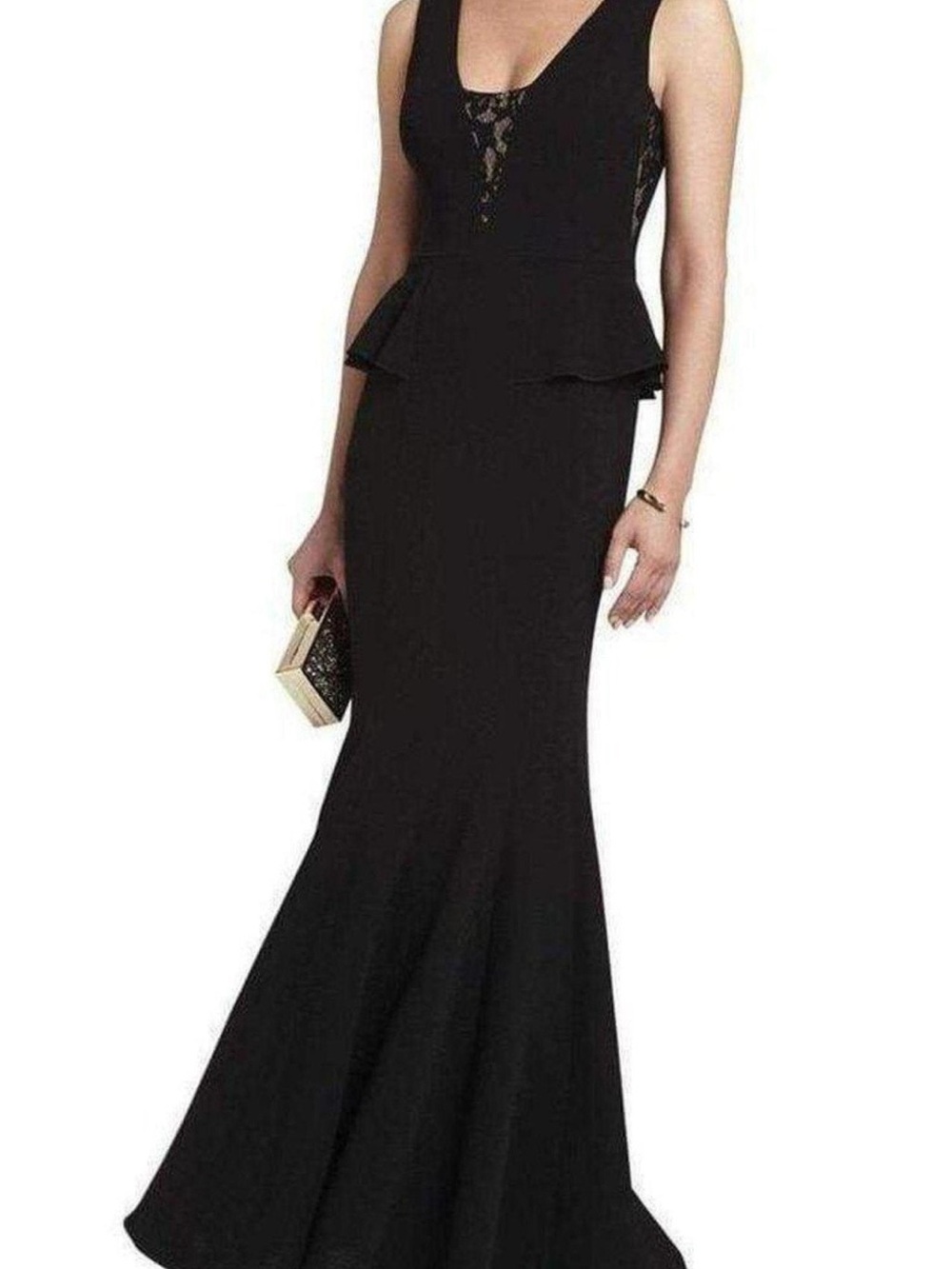 BCBGMaxAzria Black Lace-Trim Peplum Maxi Dress